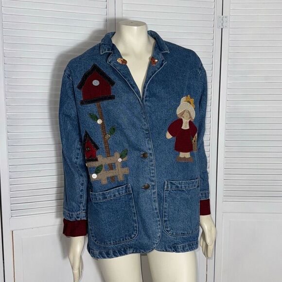 Vintage Denim Patchwork Oversized Chore Jacket Barn Jacket Size Small - Picture 1 of 14